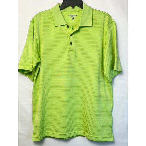 Pebble Beach Mens Med Green Striped Performance 3 Button Short Sleeve Golf Polo - Picture 1 of 7